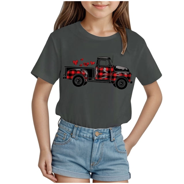 Akiihool Hauts pour Ado Fille Ensemble de T-Shirts pour Fille T-Shirts Graphiques à Lettres Manches Courtes Col Rond T-Shirt d'Été (Gris, 11-12 Ans)