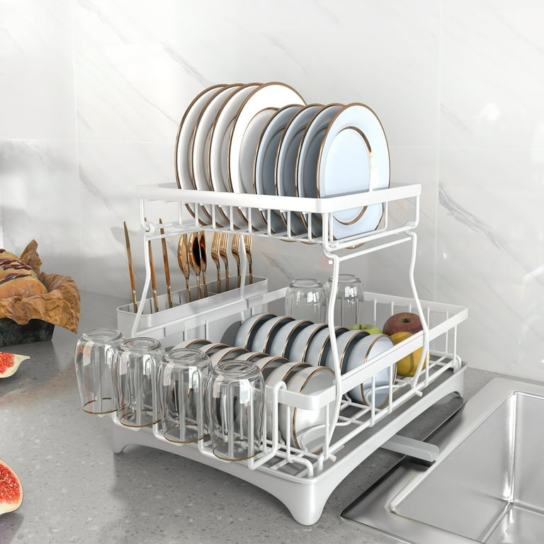 Dish Drying Rack, Foldable Large Dish Rack with Steel Dish Drainer