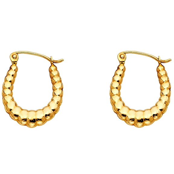 14k Yellow Gold Bubble Bead Hoop Hinge Clasp Oval Modern Earrings Jewelry Female Unisex
