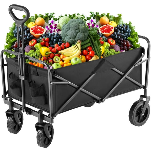 CONCETTA Foldable Wagon Cart with All-Terrain Wheels,for Beach, Grocery & Camping, Black