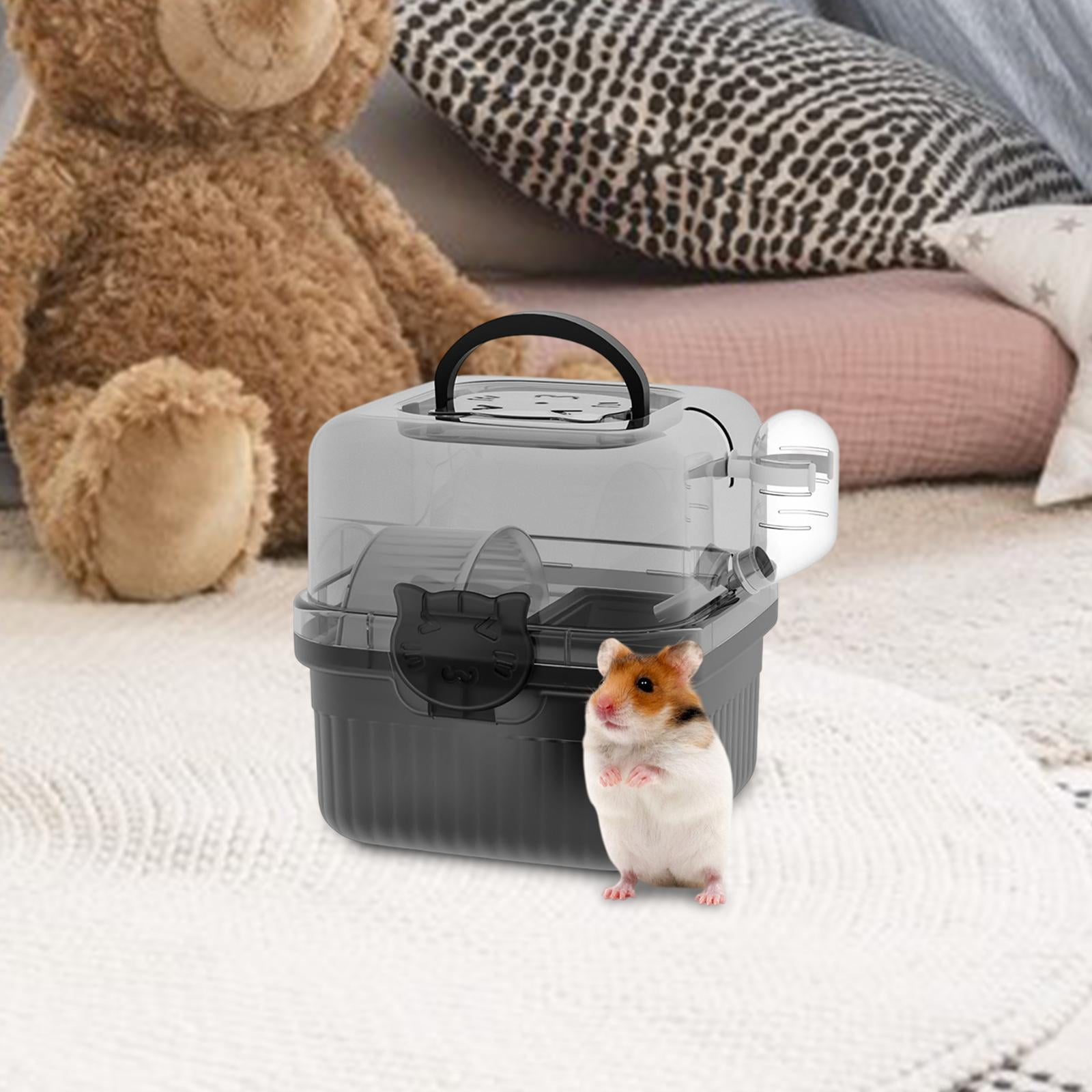 Bothyi Hamster Cage Carrying Box with Water Bottle for Small Animals Gerbils Ferret Black