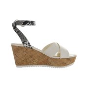 Nine West Womens Dureen 3 Faux Leather Wedge Sandals White 8.5 Medium (B,M)