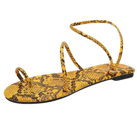 

Sandals for Women Dressy Women s Snake Print Strap Flat Sandals Comfy Platform Casual Sandal Summer Beach Travel Slipper Flip Flops