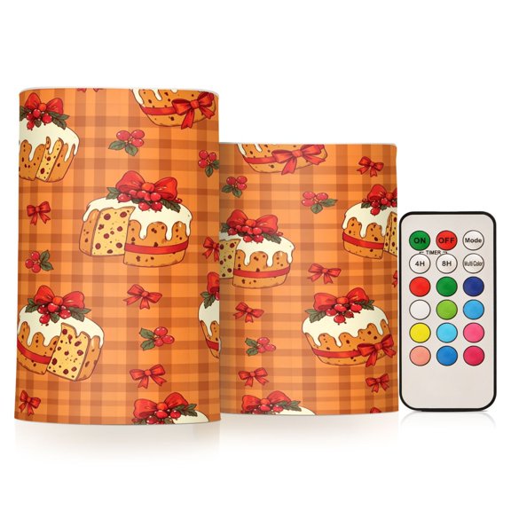 Bows Shaped Cake Flameless Candles Flickering with Remote and Timer Battery Operated LED Pillar Candle Set of 2