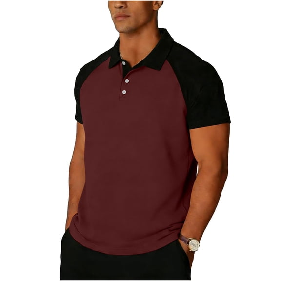 hotojiny Mens Shirts Fashion Short Sleeve Workout Golf Shirt for Men Casual Colorblock Button Collared Performance Clothes