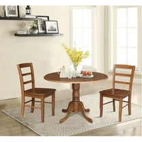 42" Solid Wood Dual Drop Leaf Pedestal Dining Table with 2 Madrid Ladder Back Chairs in Distressed Oak by International Concepts