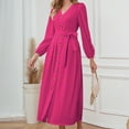 thumbnail image 4 of Busydd Womens Fall Dresses V Neck Cocktail Dress Fashion Button Down Homecoming Dresses Solid Color Tunic Wedding Guest Dress Bow Tie Maxi Dress Casual Flowy Long Sleeve Dress, 4 of 9