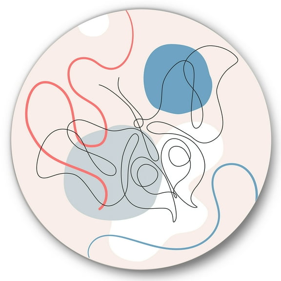 Designart 'Butterfly With One Line Drawing On Cubism Shapes II' Modern Circle Metal Wall Art 36x36 - Disc of 36