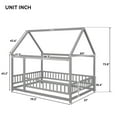 thumbnail image 3 of Kids Floor Bed, Full Size House Bed Frame with Full Fence Guardrails, Wooden Platform Bed Frame for Kids Teens Girls Boys, Easy to Assemble, Gray, 3 of 9