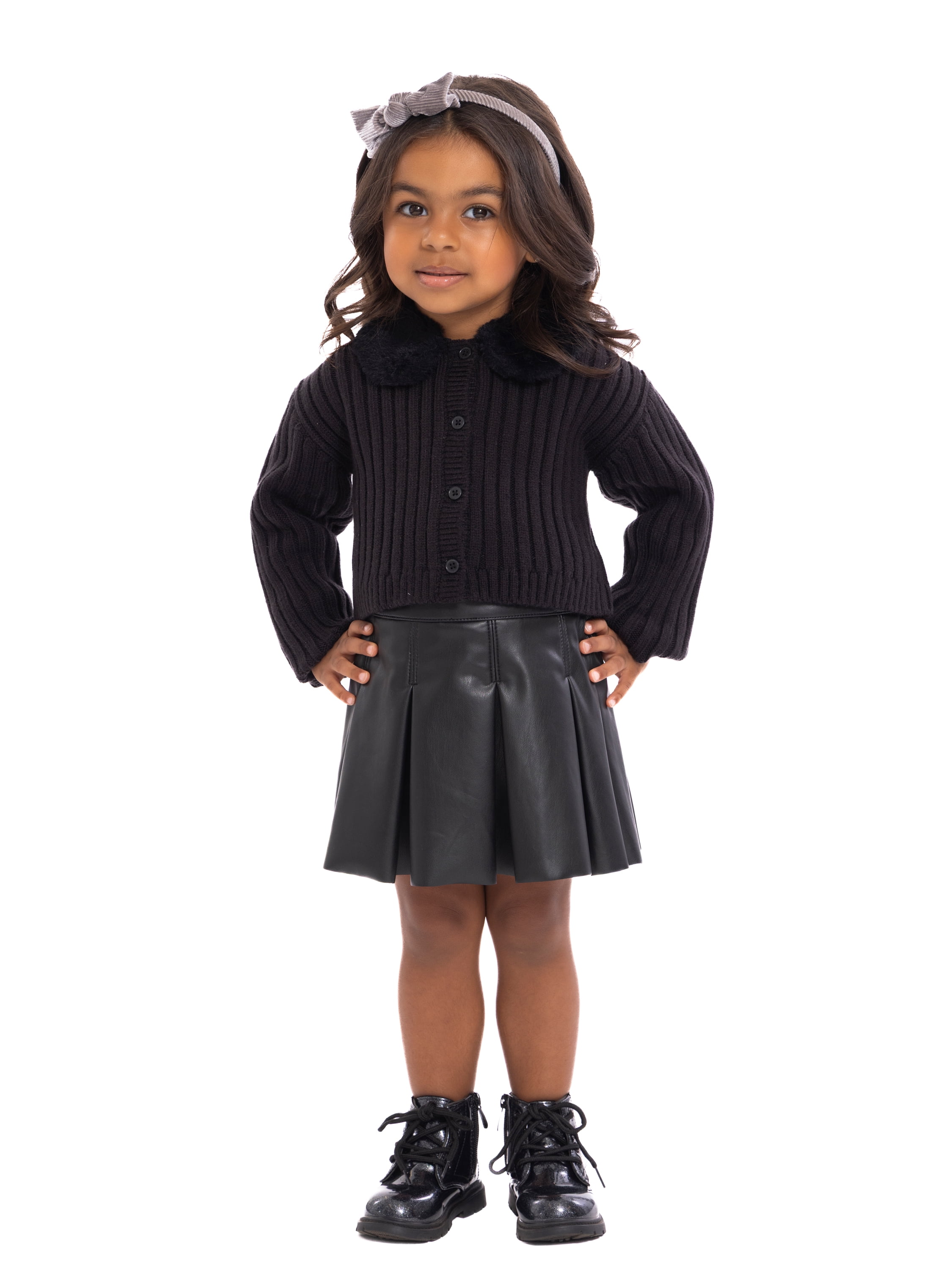 Wonder Nation Toddler Girls Pleated Faux Leather Skirt, Sizes 12M-5T