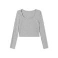 thumbnail image 6 of Michellecmm  Women Long Sleeve Deep Round Neck Solid Color Knit Crop Tops, 6 of 9