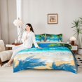 thumbnail image 4 of Castle Fairy Bright Photorealistic Palm Shore 7-Piece Twin Bedding,Tropical Island Clear Ocean Graphic Bedding Comforter Set,Sky Teal,Grey Reversible, 4 of 7