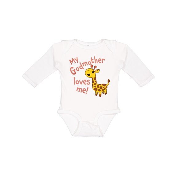 Inktastic My Godmother Loves Me- Cute Giraffe Boys or Girls Long Sleeve Baby Bodysuit