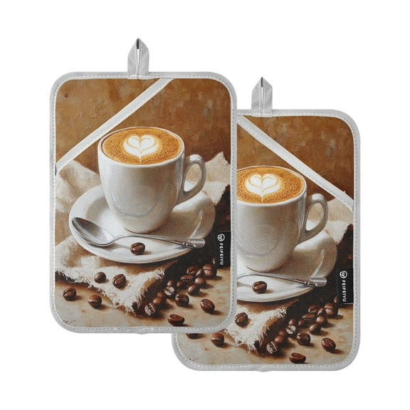 BZSMCE Pot Holder Oven Mitts Cooking baking Cappuccino with Coffee Bean Creative Pattern Size:7x9.8in
