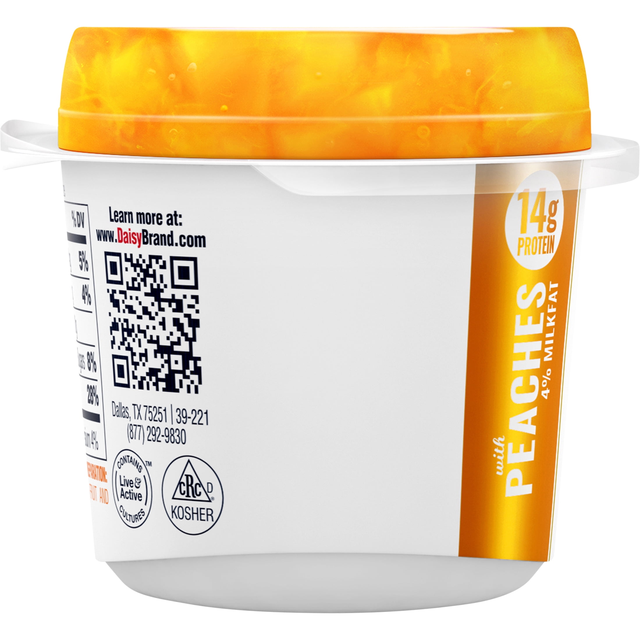 Daisy Cottage Cheese with Peach, 4% Milkfat, 6 oz Cup (Refrigerated) – 14g of Protein per Serving