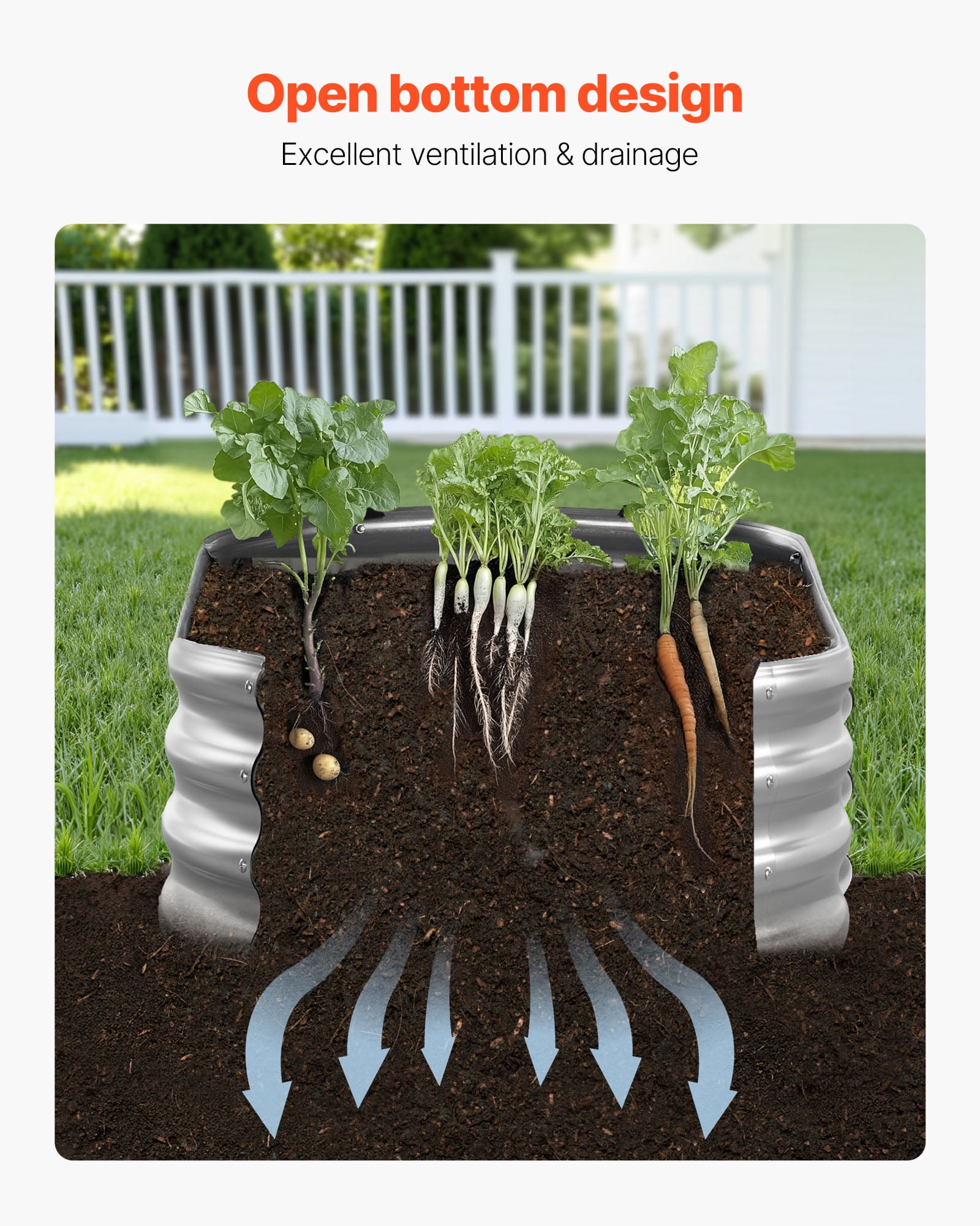 VEVOR Metal Raised Garden Bed, 6 x 3 x 1 ft Outdoor Galvanized Planter Garden Box, Open Bottom Design, Large Planter Raised Bed for Growing Vegetables, Flowers, Herbs, Succulents, Galvanized Color