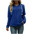 thumbnail image 3 of Fanxing Women's Hoodie Trendy V Neck Sweatshirts Long Sleeve Casual Loose Fit 2025 Fall Pullover Hooded Tee Tops Blue M, 3 of 7