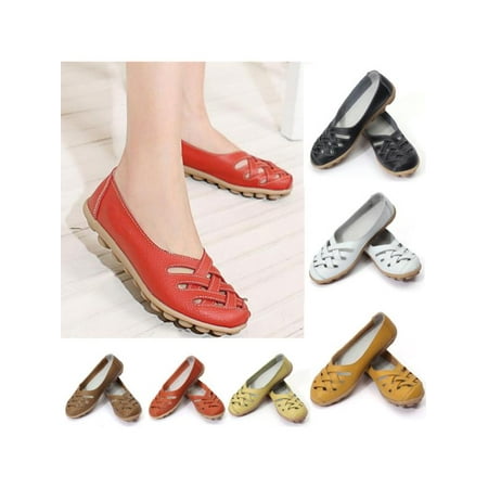 Light Beige Leather Meigar 2018 Womens Casual Flat Shoes Leather Loafers Moccasin Ballet Shoes Size 13 ()