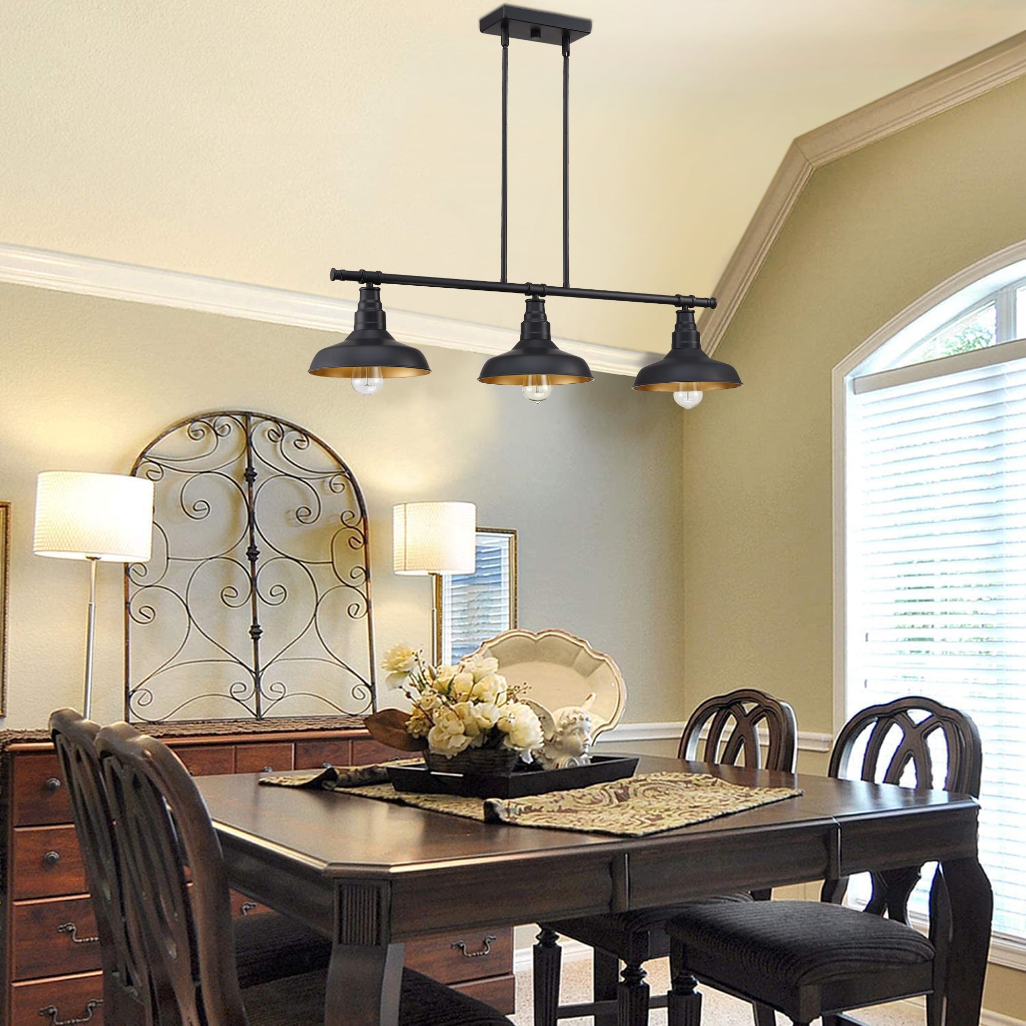 Modern Pendant Lighting for Kitchen Island Industrial Matte Black Ceiling Mount Light Fixture for Living Room, Dining Table, Bars E26