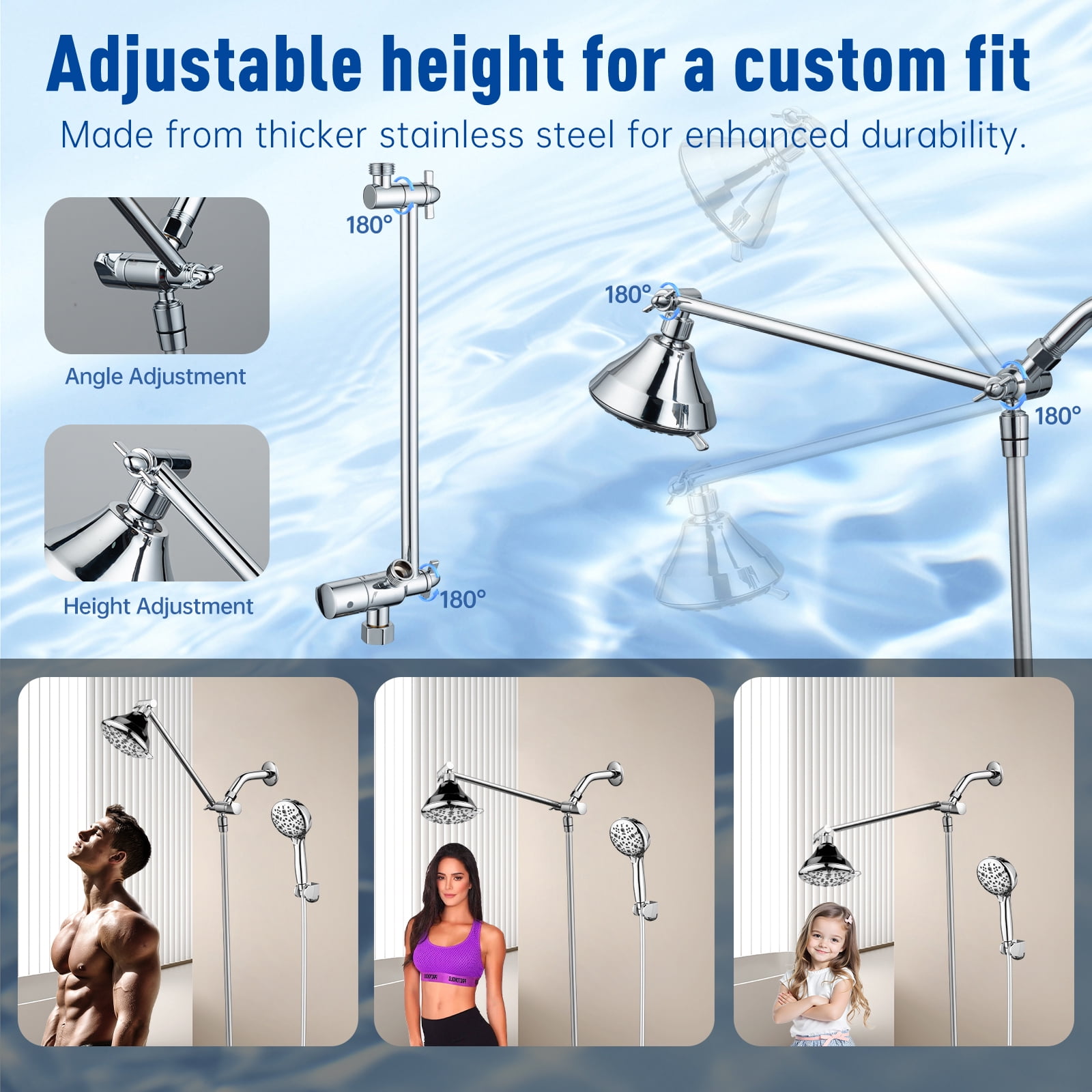 Joyrain Multi-angle adjustable showerhead& Handheld High-pressure 8 Spray Modes Shower Head, Rain Shower Combination with Straight Adjustable Extension Arm