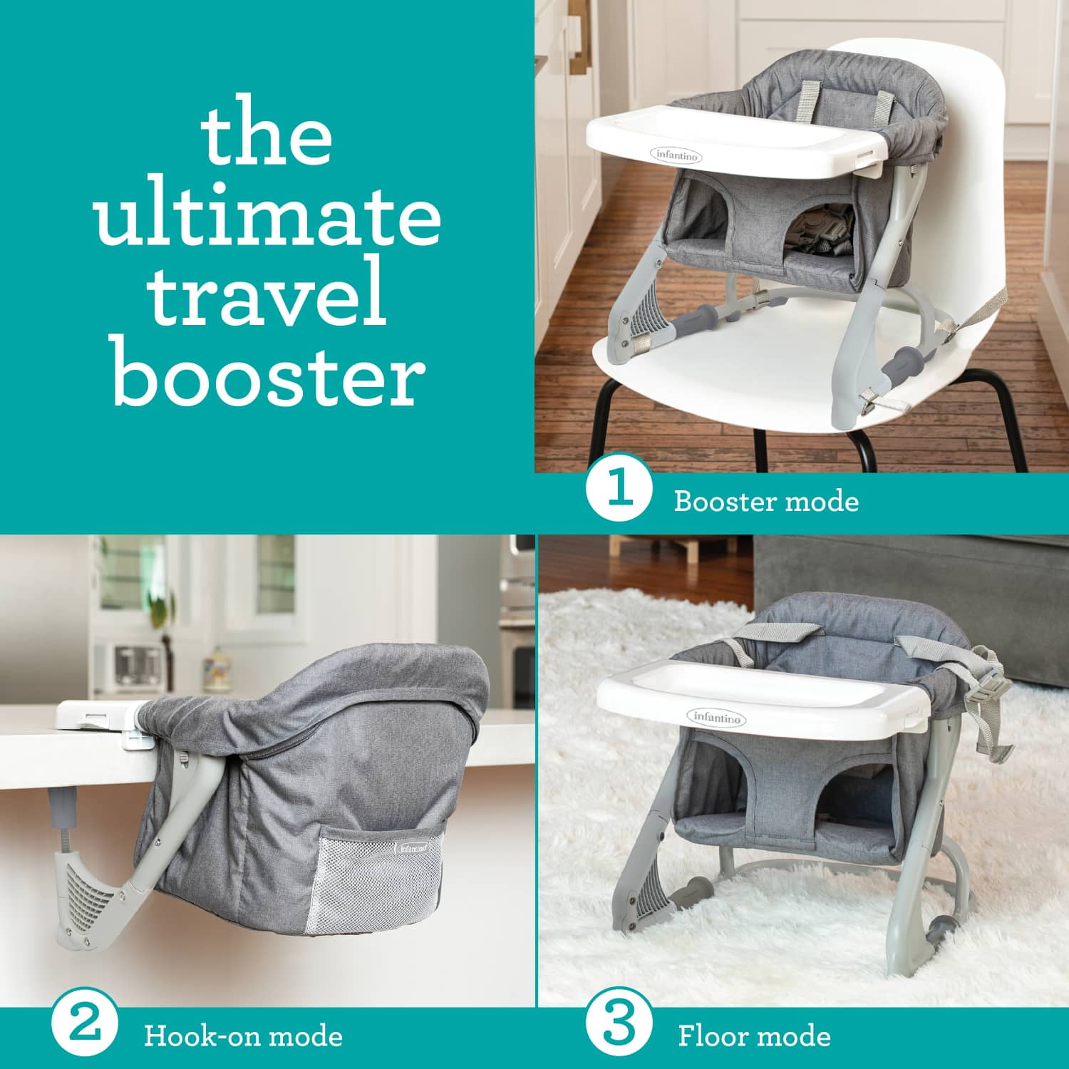 Infantino Ultimate Travel Booster Seat for Babies and Toddlers 4-36 Months, Gray