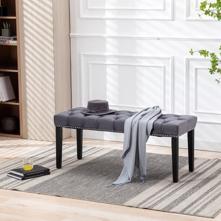 SYNGAR Dark Gray Fabric Bench  Button-Tufted Upholstered Bench for Bedroom End of Bed  45 inches  D9063