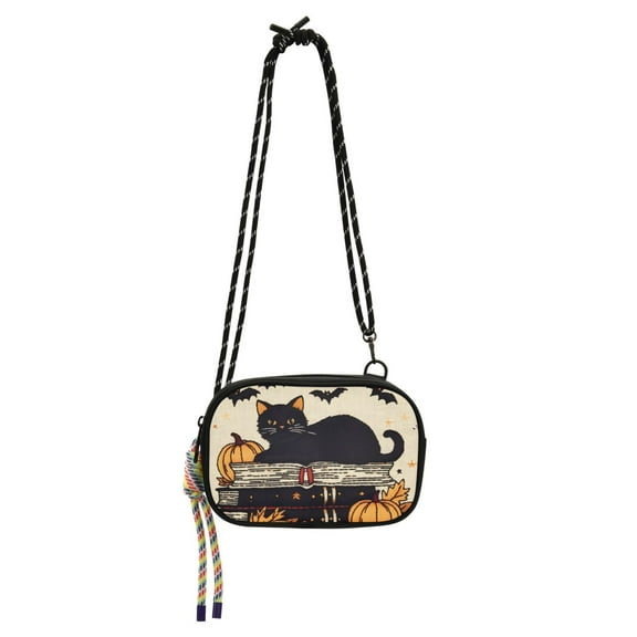 FORMRS Mini Crossbody Bag for Women Adjustable Rope Shoulder Casual Phone Purse, Halloween Cat