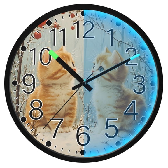 Ryvnso Cat Forest 12 Inch Night Light Wall Clock Silent Battery Operated Luminous Clocks