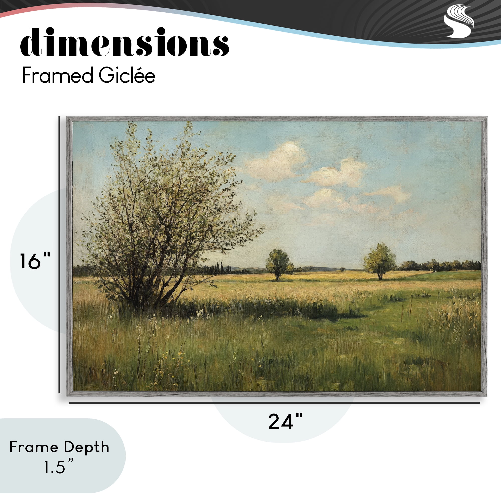 Stupell Industries Peaceful Meadow Under Serene Sky Gray Framed Giclee Art, design by Petal Prints Design