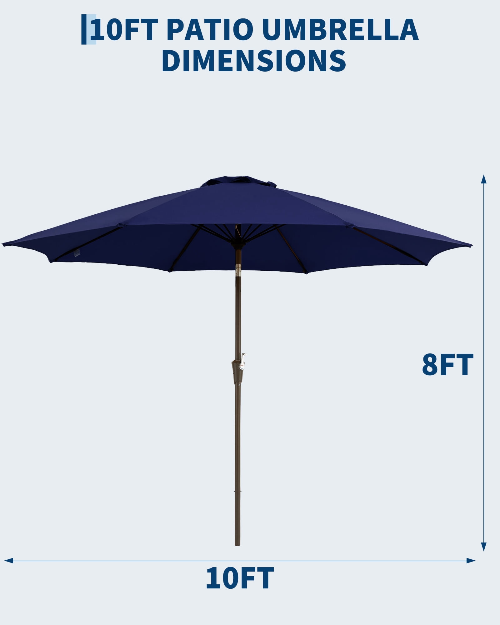 SOLLED 10FT Patio Umbrella with Push Button Tilt & Crank, Outdoor Market Table Umbrella with 8 Ribs for Garden Backyard Deck Pool,Navy Blue