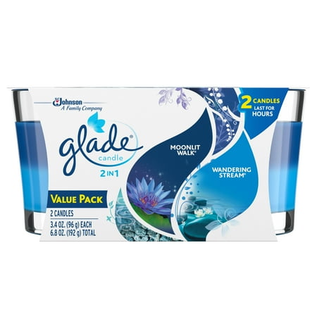 Glade 2in1 Jar Candle Air Freshener, Moonlit Walk & Wandering Stream, 2 candles, 6.8 oz