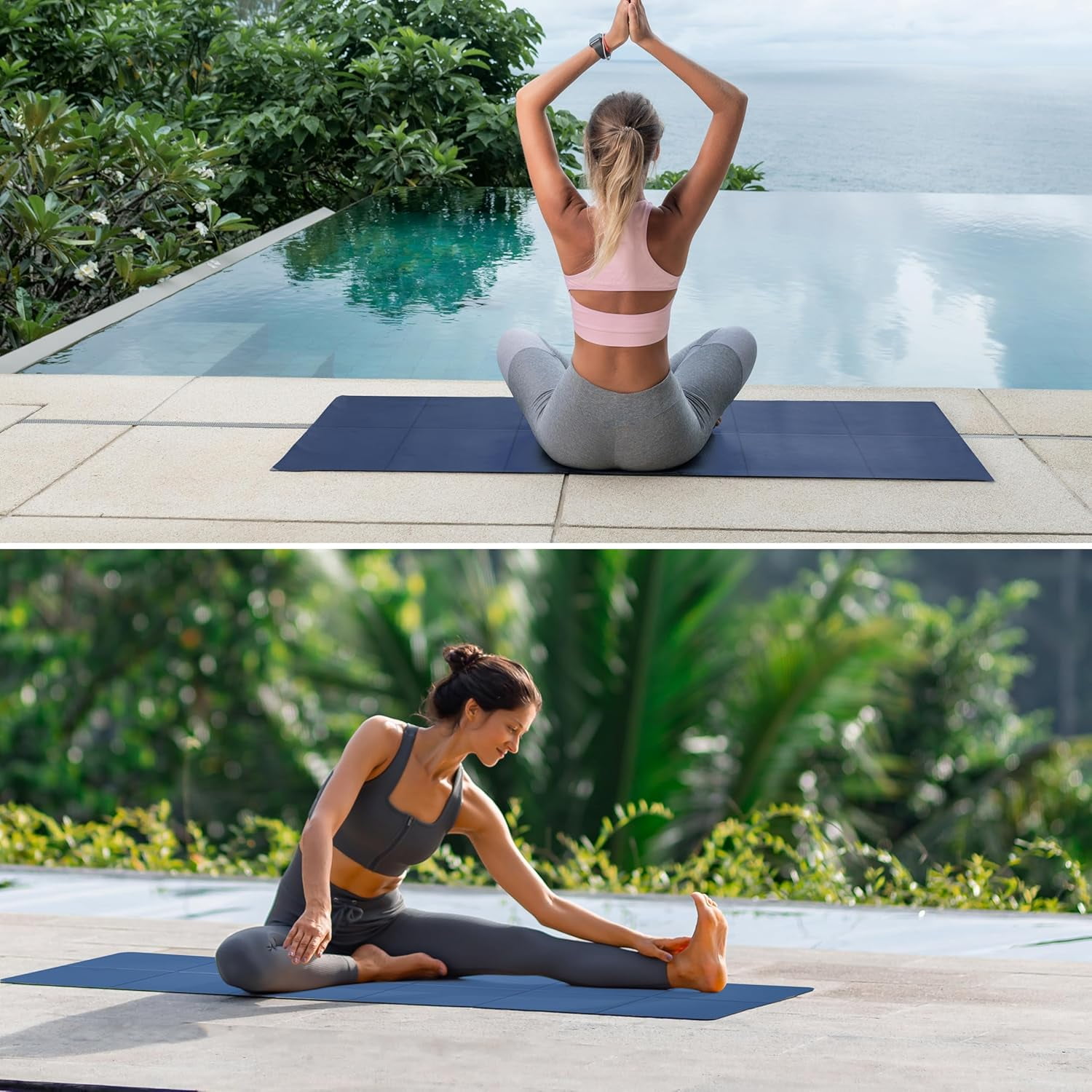 PROIRON Foldable Travel Yoga Mat 0.16" PVC, Folding Exercise Mat Non Slip for Yoga Pilates Camping Outdoors, Lightweight Packable, Blue
