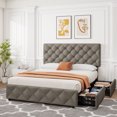 thumbnail image 1 of Ourlova Queen Size Bed Frame with 4 Storage Drawers, Linen Upholstered Platform Bed Frame with Adjustable Headboard, Diamond Stitched Button Tufted, 1 of 9