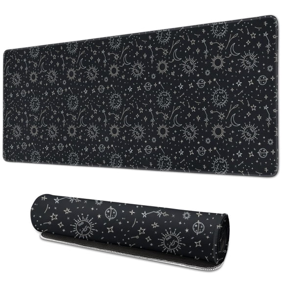 Long Mouse Pads for Desk,Black Celestial Symbol Pattern Desk Mats on Top Of Desks, Desk Mouse Pad Extra Large with 3mm Non-Slip Base and Stitched Edge for Gaming,Office,Work,Home 31.5"x11.8"