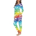 thumbnail image 2 of Renewold Rainbow Stripes Pajama Nightwear for Women Long Sleeve Hearts Sleepwear Set Valentine's Day Home Wear 2 Pack Comfy Yoga Jogger Outdoor Athletic Outfits Size 6XL, 2 of 4