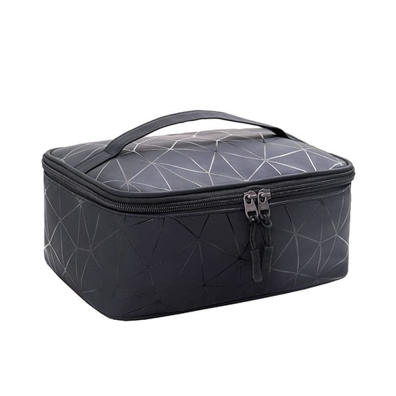 Large Retro Nylon Simple Fashion Lattice Waterproof Cosmetic Bag Storage Bag Travel Toiletry Bag Makeup Case BLACK