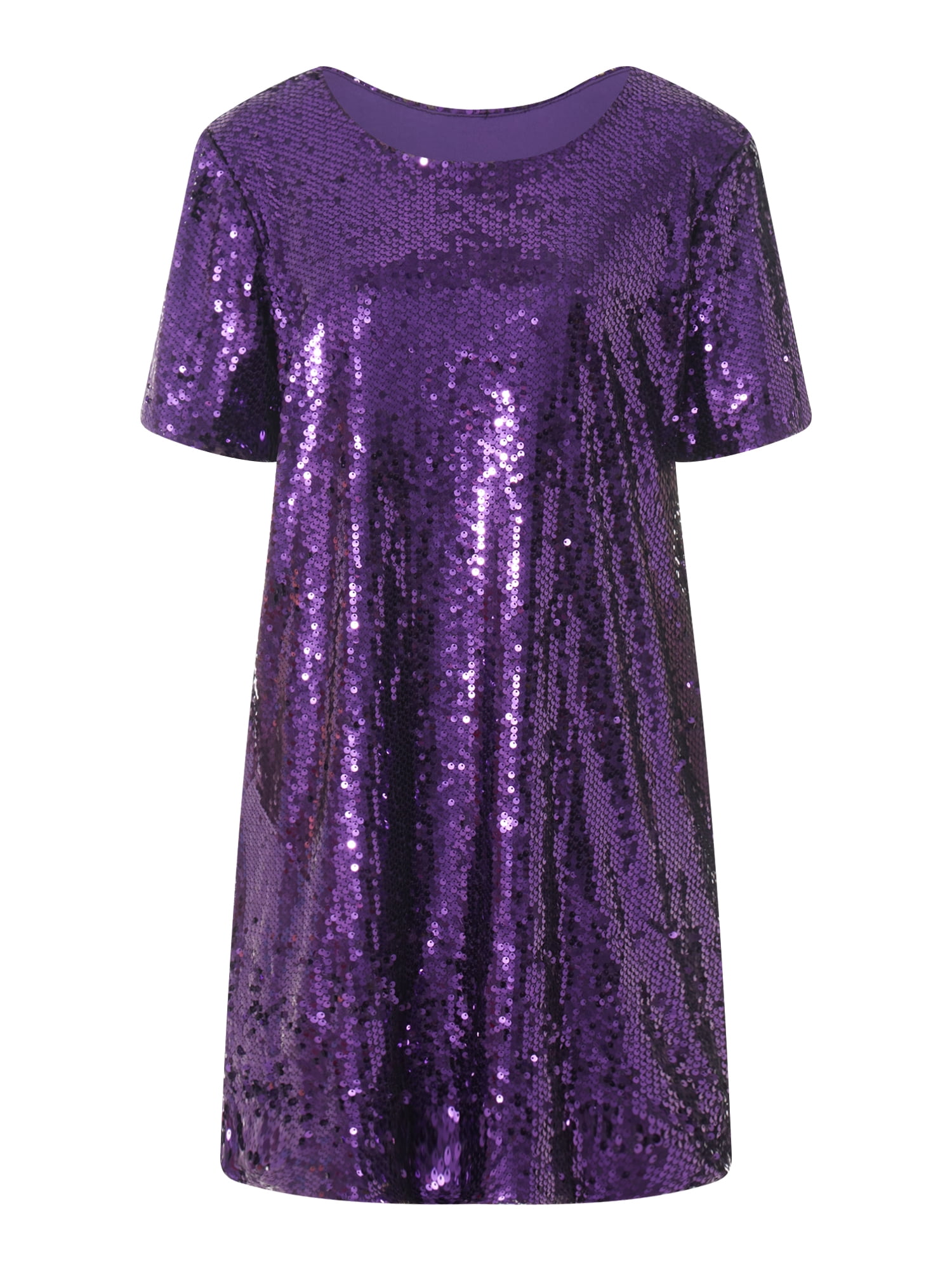 sequin t shirt dress purple Purple & Gold Sequin Repeat T-Shirt Dress Fleurty Girl