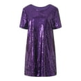 thumbnail image 6 of Women Short Sleeve Sparkle Sequin Mini Dresses Loose Sparkly Tunic T Shirt Dress Cocktail Club Party Dresses, 6 of 9