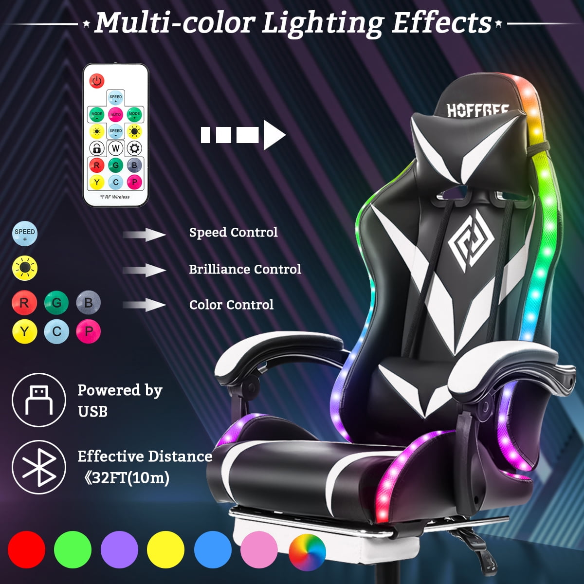 HOFFREE Gaming Chair with Massage and LED RGB Lights Ergonomic Computer Chair with Footrest High Back Video Game Chair with Adjustable Lumbar Support Linkage Armrest for Home Office