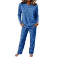 thumbnail image 2 of Pajamas For Women Leopard Print Loungewear Set Crew Neck Long Sleeve Top And Drawstring Wide Leg Pants Two Piece Pajama Set, 2 of 6