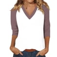 thumbnail image 1 of Breezora Hauts Modernes pour Femmes à Manches Raglan Contrastées Col en V Longueur 3/4 Confort Décontracté Taille G Gris, 1 of 6