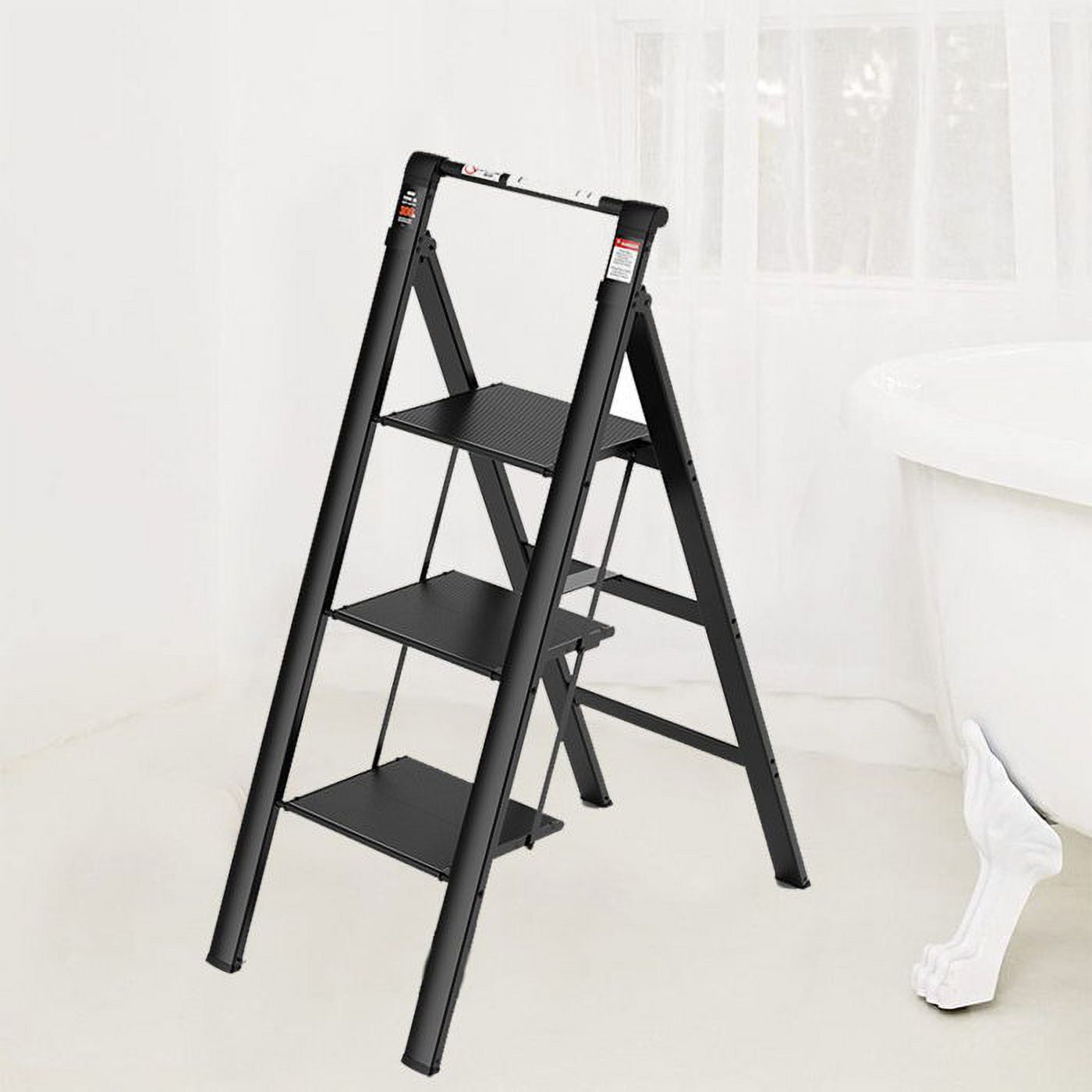 HESTINYSU 3-Step Steel Lightweight Folding Step Ladderr
