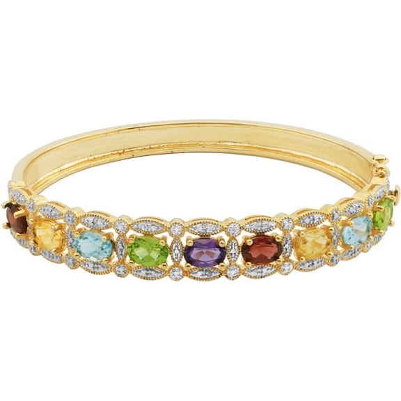 Forever Facets Genuine Gemstone 18K Gold over Sterling Silver Bangle Bracelet, Adult Female