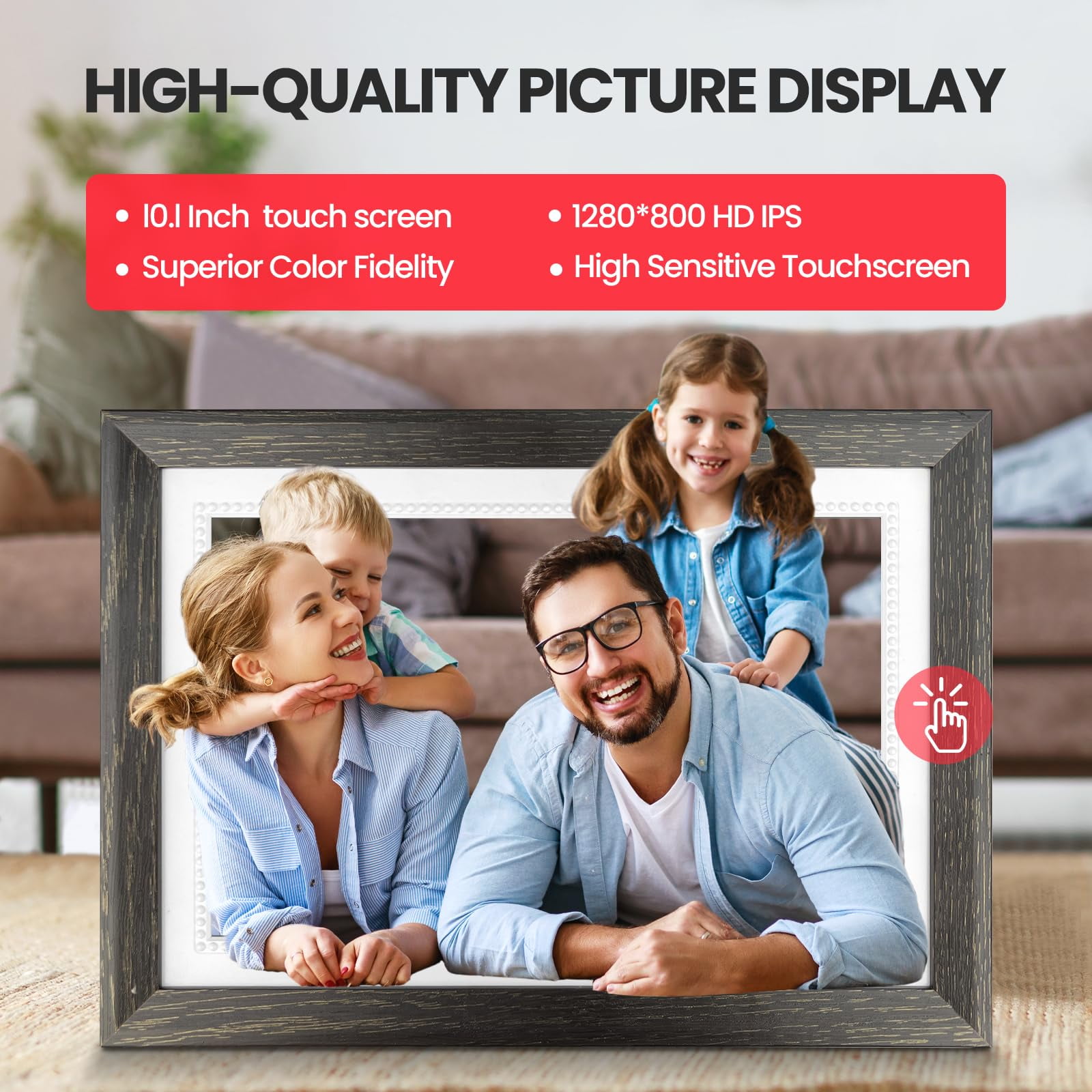 Jazeyeah 10.1 inch Digital Picture Frame 32GB Memory Wood Wifi
