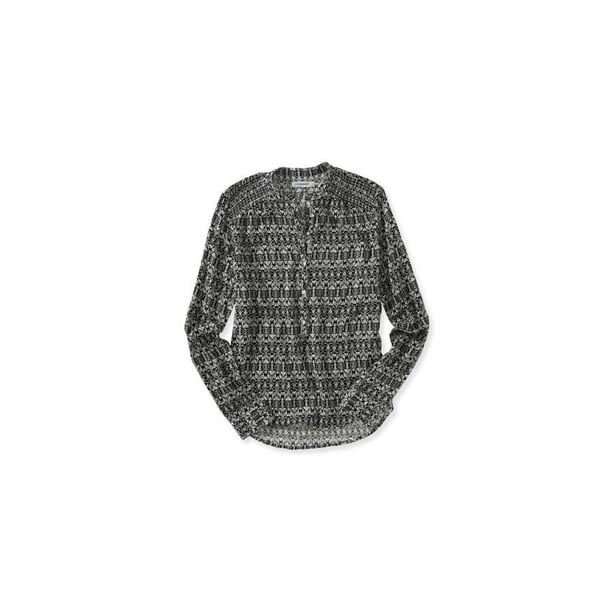 Blusa henley popover fruncida para mujer Aeropostale Negra Pequeña