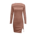 thumbnail image 5 of LYXSSBYX Womens Long Sleeve Dress Hot Sale Clearance Women Fashion Sexy Solid Color Hollow Out Long Sleeve Sheath Knee-Length Dress, 5 of 7