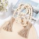 thumbnail image 4 of 2 pack 58in Wood Bead Garland with Tassels, Farmhouse Rustic Country Decor Prayer Boho Wall Hanging Decoration (Nature), 4 of 5