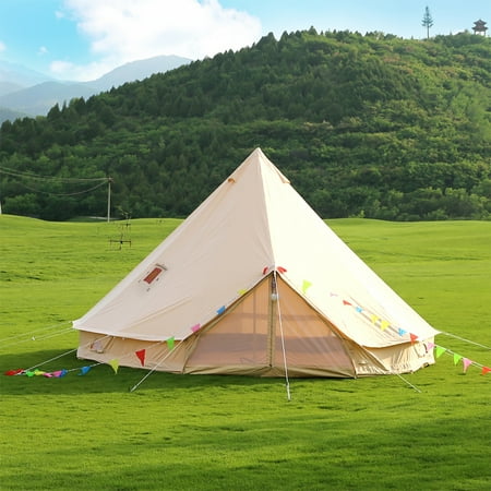 UNISTRENGH 4 Seasons 5M Waterproof Cotton Canvas Bell Tent With Chimney Hole Glamping Tent For Camping