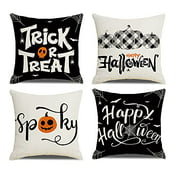 UgyDuky Set of 4 Halloween Pillow Covers 18×18 Inch Trick or Treat Pumpkin Pillow Covers Happy Halloween Linen Pillows Covers Halloween Decorations Pillowcases for Sofa, Couch, Bed, Home