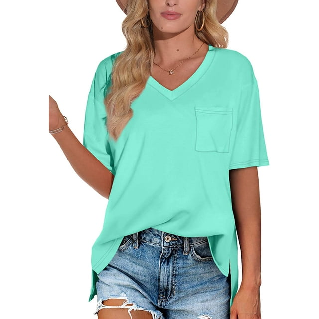 T-shirts d'Été pour Femmes à Manches Courtes T-Shirts Mignons à Col en V